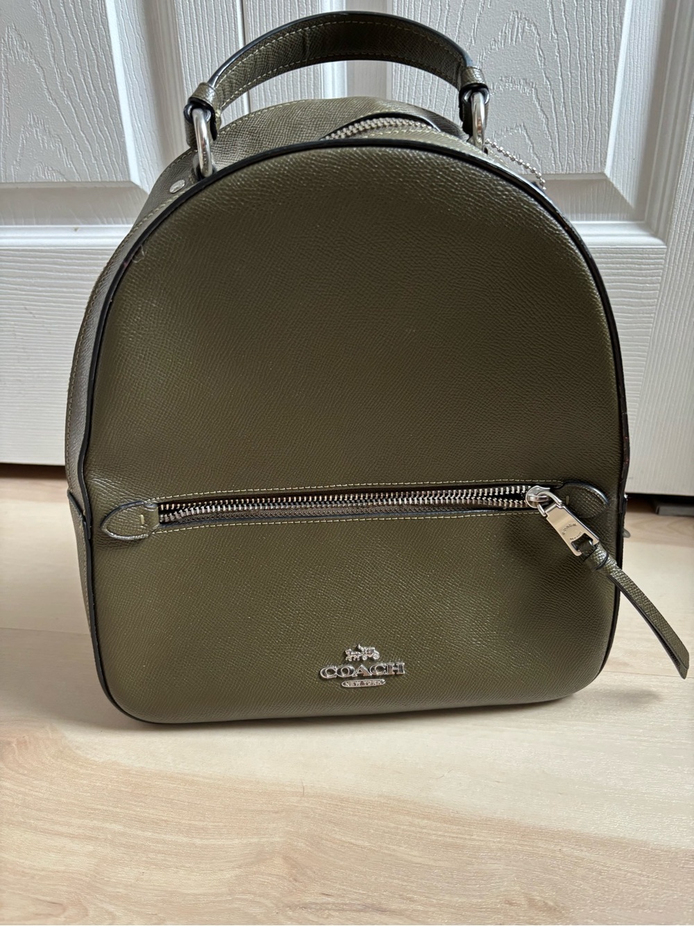 Coach Olive Green Mini Leather Backpack with Silver Hardware